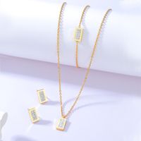 201 Stainless Steel 18K Gold Plated Fashion Plating Rectangle Zircon Bracelets Earrings Necklace main image 3