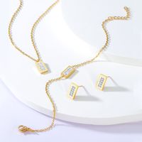 201 Stainless Steel 18K Gold Plated Fashion Plating Rectangle Zircon Bracelets Earrings Necklace main image 1