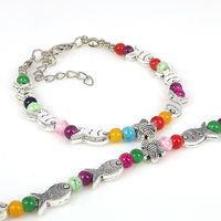 Retro Glass Colorful Fish Beads Wristband Ethnic Jewelry Vintage Women's Alloy Bracelet sku image 4