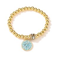 Creative Copper Plated 18k Gold Eyes Round Pendant Beaded Bracelet sku image 1