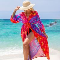 New European And American Rayon Printed Cardigan Beach Skirt Bikini Blouse Swimsuit Outwear Sun Protection Clothing Seaside Vacation Skirt sku image 15