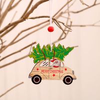 New Christmas Painted Wooden Small Pendant Christmas Decorations Christmas Tree Colorful Elderly Car Pattern Pendant sku image 9