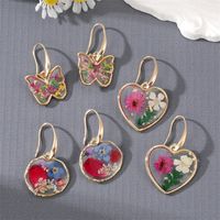 New Style Transparent Heart Butterfly Dried Flower Geometric Pendant Earrings main image 1