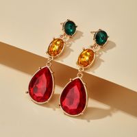 New Fashion Retro Baroque Glass Colorful Rhinestone Drop-shaped Alloy Earrings main image 2