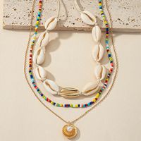 Ethnic Style Three-layer Twin Shell Pearl Bead Necklace Set sku image 1