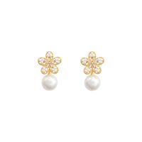 Fashion Alloy Flower Earrings Shopping Inlaid Pearls Pearl Drop Earrings As Picture main image 5