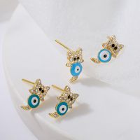 Mignon Chat De Cuivre Placage 18k Or Dripping Huile Zircon Boucles D'oreilles main image 1