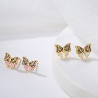 New Style Copper Plating 18k Gold Micro Inlay Color Zirconium Butterfly Stud Earrings main image 5