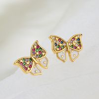New Style Copper Plating 18k Gold Micro Inlay Color Zirconium Butterfly Stud Earrings main image 3