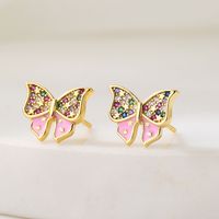 New Style Copper Plating 18k Gold Micro Inlay Color Zirconium Butterfly Stud Earrings main image 2