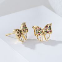 New Style Copper Plating 18k Gold Micro Inlay Color Zirconium Butterfly Stud Earrings main image 4