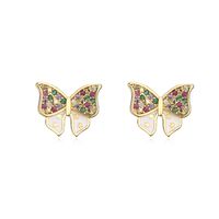 New Style Copper Plating 18k Gold Micro Inlay Color Zirconium Butterfly Stud Earrings sku image 1
