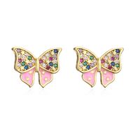 New Style Copper Plating 18k Gold Micro Inlay Color Zirconium Butterfly Stud Earrings sku image 2