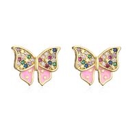 Nuevo Estilo De Cobre Chapado 18k Oro Micro Incrustaciones Color Zirconio Mariposa Pendientes sku image 2