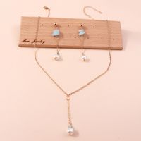 Fashion Natural Stone Geometric Pearl Necklace Earrings Suite main image 2