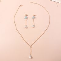 Fashion Natural Stone Geometric Pearl Necklace Earrings Suite sku image 1