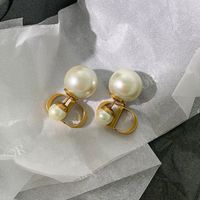 Women's Fashion Geometric Letter Silver Plated Earrings Plating Silver Plated Artificial Pearl Stud Earrings main image 4