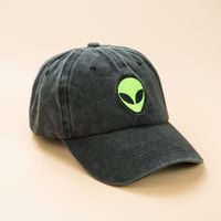 Green Alien Embroidered Washed Adjustable Cap main image 3