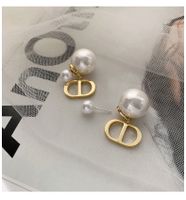 Women's Fashion Geometric Letter Silver Plated Earrings Plating Silver Plated Artificial Pearl Stud Earrings sku image 1