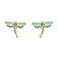 Cute Style Copper Plating 18k Gold Drop Oil Zircon Dragonfly Butterfly Stud Earrings sku image 2