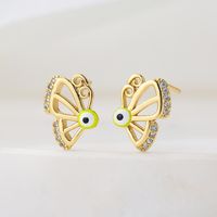 Cute Style Copper Plating 18k Gold Drop Oil Zircon Dragonfly Butterfly Stud Earrings main image 4