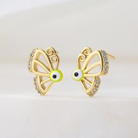 Estilo Lindo Chapado En Cobre 18k Oro Gota Aceite Zirconia Libélula Mariposa Pendientes main image 4