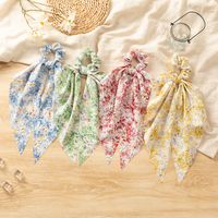 New Style Colorful Flower Pattern Long Ribbon Hair Accessories Bow Hair Scrunchies main image 1