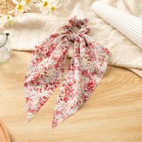 New Style Colorful Flower Pattern Long Ribbon Hair Accessories Bow Hair Scrunchies sku image 4