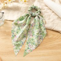 New Style Colorful Flower Pattern Long Ribbon Hair Accessories Bow Hair Scrunchies sku image 1