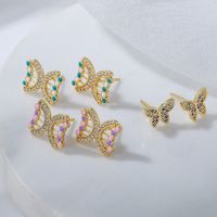 New Style Copper Plating 18k Gold Dripping Oil Zircon Hollow Butterfly Stud Earrings main image 1