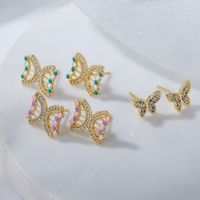 New Style Copper Plating 18k Gold Dripping Oil Zircon Hollow Butterfly Stud Earrings main image 5