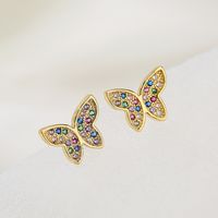 New Style Copper Plating 18k Gold Dripping Oil Zircon Hollow Butterfly Stud Earrings main image 2