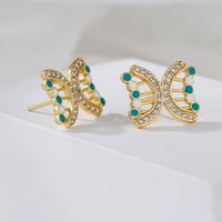 New Style Copper Plating 18k Gold Dripping Oil Zircon Hollow Butterfly Stud Earrings main image 4