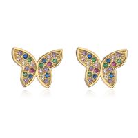 New Style Copper Plating 18k Gold Dripping Oil Zircon Hollow Butterfly Stud Earrings sku image 1