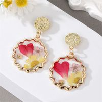 1 Piece Pastoral Round Flower Epoxy Alloy Resin Earrings sku image 3