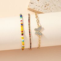 Personality Rhinestone Butterfly Stack Colorful Beads 3-piece Bracelet Set main image 1