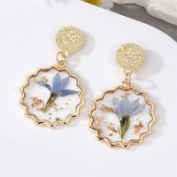 1 Piece Pastoral Round Flower Epoxy Alloy Resin Earrings sku image 4