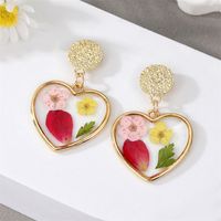 1 Piece Pastoral Round Flower Epoxy Alloy Resin Earrings sku image 2