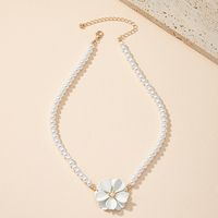 Solid Color Pearl Flower Decor Pendant Clavicle Chain main image 4