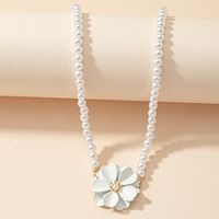 Solid Color Pearl Flower Decor Pendant Clavicle Chain main image 2
