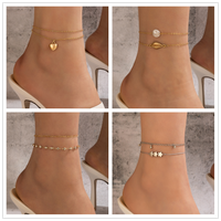 Fashion Simple Heart Star Pendant Double-circle Geometric Shell Alloy Anklet main image 1
