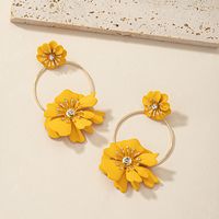 Daisy Decor Personalized Small Flower Paint Bead Rhinestone Ear Rings Set main image 2