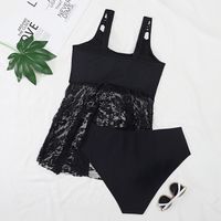 New Bikini Print One-shoulder Lotus Leaf Cover Belly Plus Size Swimsuit sku image 7