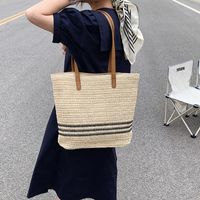 2022 New Fashion Casual Striped Straw Tote Shoulder Women's Woven Bag main image 4
