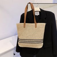 2022 New Fashion Casual Striped Straw Tote Shoulder Women's Woven Bag main image 6