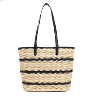 2022 New Fashion Casual Striped Straw Tote Shoulder Women's Woven Bag sku image 2