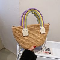 2022 Nouveau Mode De Paille Tissé Perle Chaîne Portable Épaule Contraste Couleur Messenger Sac main image 1