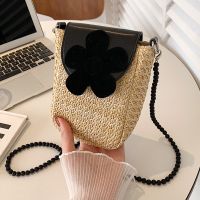 Pu Stitching Straw Woven Shoulder Crossbody Square Bag main image 5