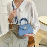 Solid Color Pleated Retro Twist Lock Messenger Bag main image 4