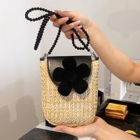 Pu Stitching Straw Woven Shoulder Crossbody Square Bag main image 1